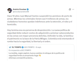 Andrés Escobar y su defensa al decreto que permite el porte legal de armas