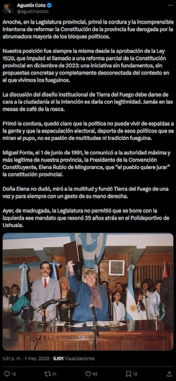 Posteos X Reforma constitucional Tierra del Fuego