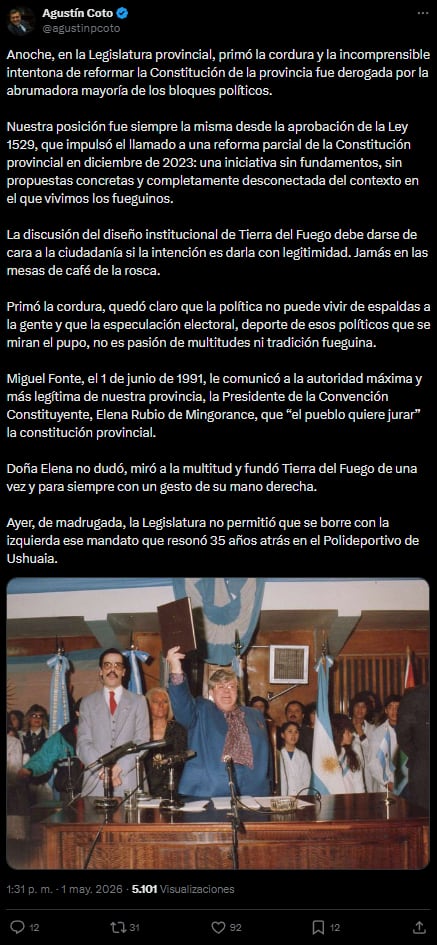El posteo del legislador de LLA, Agustín Coto
