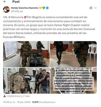 Heidy Sánchez denunció una posible red de reclutamiento y entrenamiento de mercenarios en Bogotá para la guerra en Ucrania - crédito Concejala Heidy Sánchez