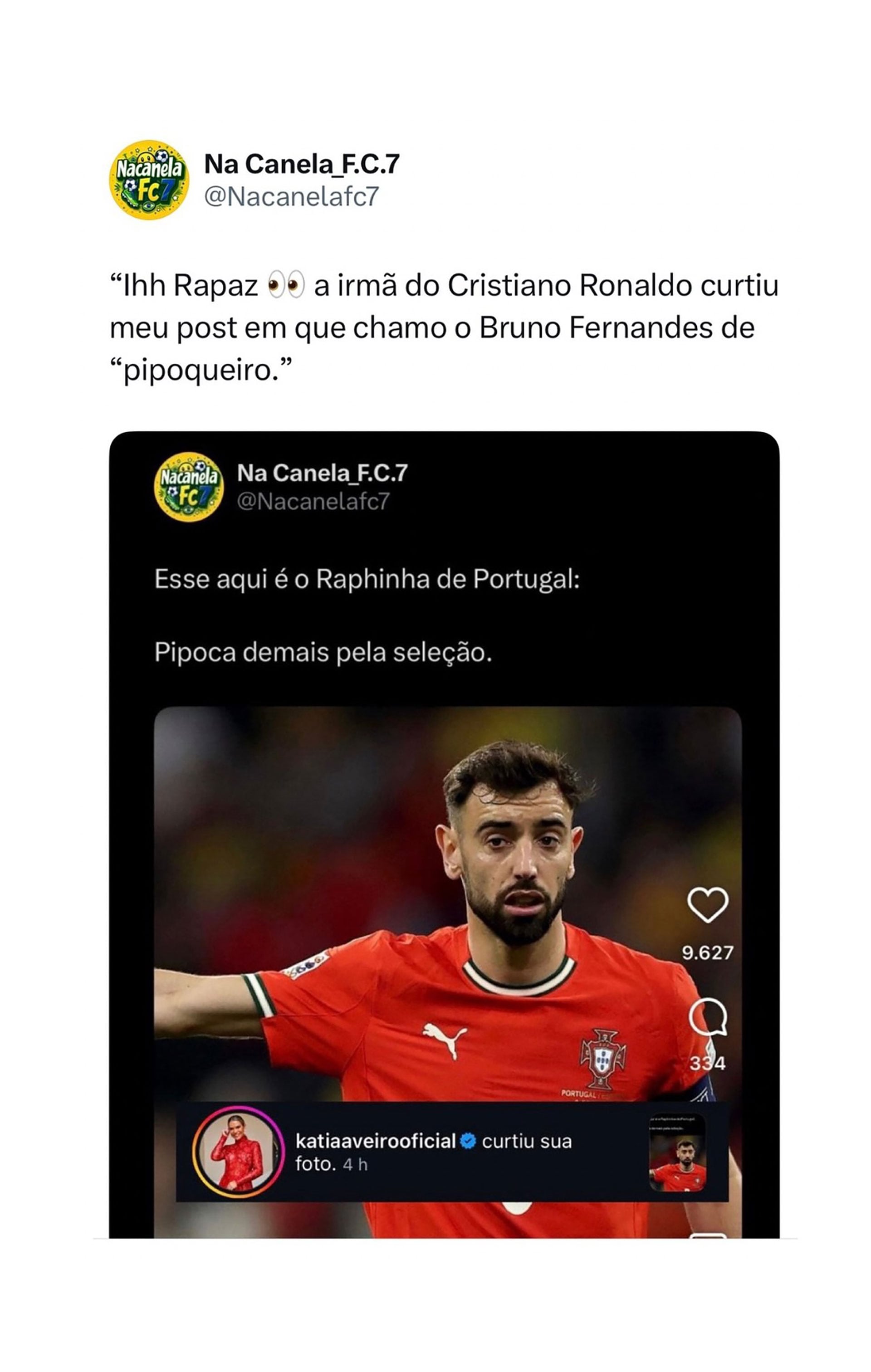 Un posteo en redes criticó a Bruno Fernandes y contó con el like de la hermana de CR7 (@Nacanelafc7)