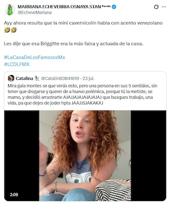Comentario de cuenta parodia de Mariana Echeverria a Briggitte Bozzo (Captura de pantalla/X)