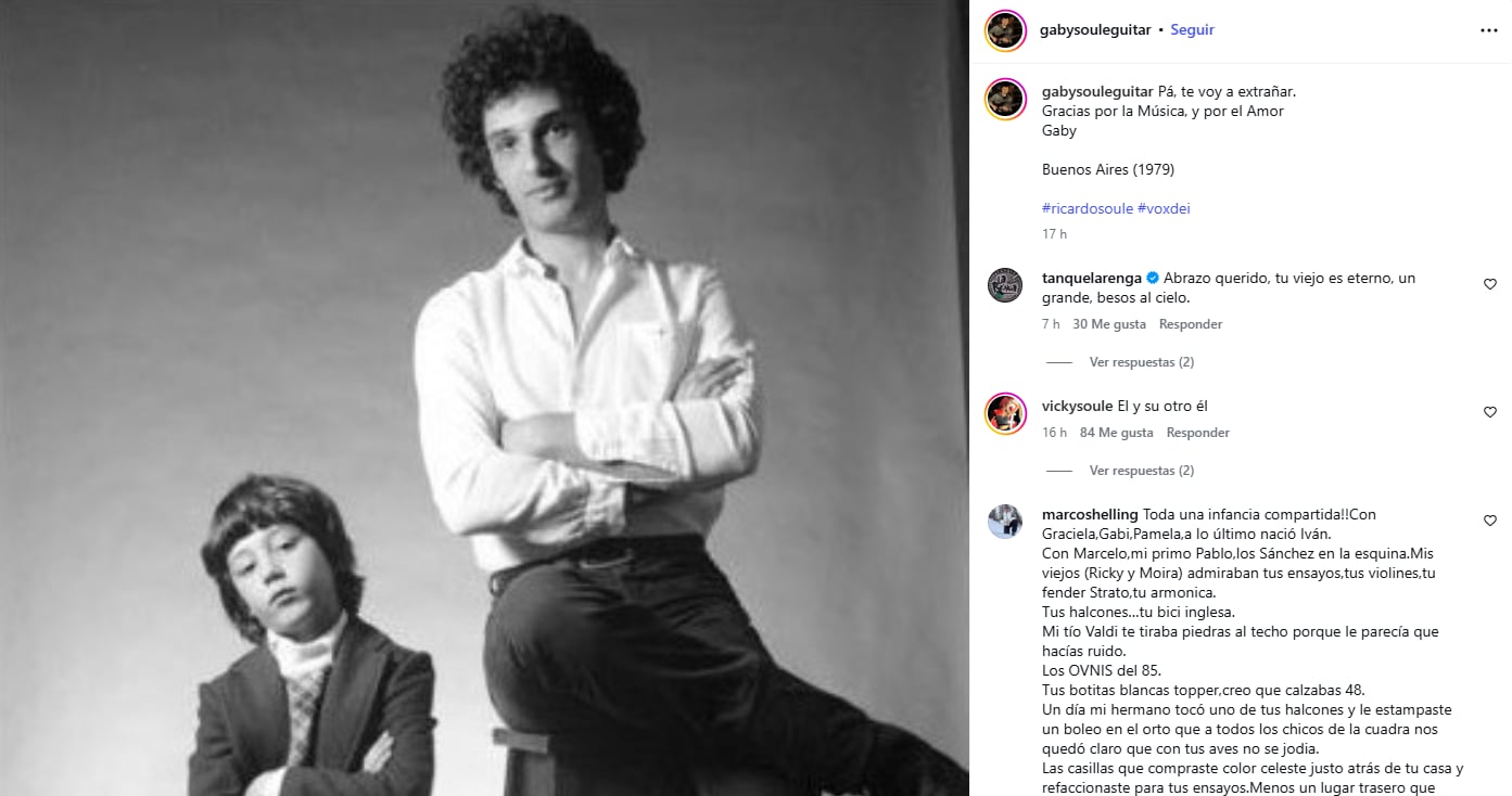 Gabriel Soulé recordó a su padre con un retrato fotográfico registrado en Buenos Aires durante 1979 (Instagram)