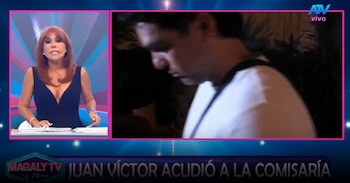 Juan Víctor sale de comisaría mientras Andrea San Martín sigue detenida. Captura: Magaly TV La Firme.