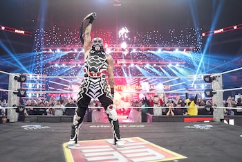 INDIANAPOLIS, INDIANA - MARCH 2: Penta celebrates during Monday Night RAW at Gainbridge Fieldhouse on March 2, 2026 in Indianapolis, Indiana. (Photo by Rich Freeda/WWE via Getty Images)