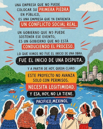 Las comunidades locales argumentan que el proyecto es ilegítimo. (Crédito: facebook | AQUÍ NO - colectivo ecologico)
