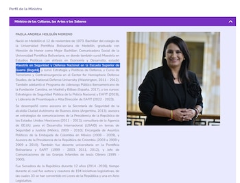 Perfil Paola Holguín en el Ministerio de Cultura - crédito Ministerio de Cultura/sitio web