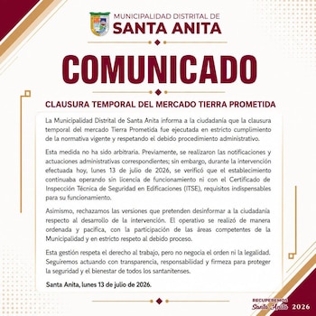 Santa Anita cierra el mercado Tierra Prometida por ausencia de licencia y certificado de seguridad
