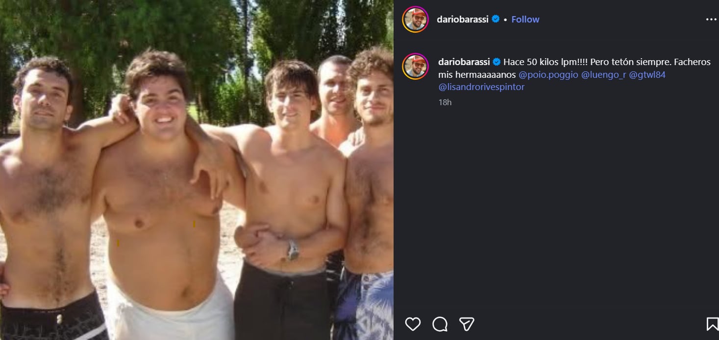 Tiempo atrás, Barassi había compartido otra imagen retro: en aquel caso de su etapa adolescente
