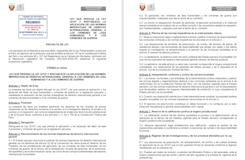 Documento impreso con el membrete del Congreso de la República del Perú que contiene el texto de un proyecto de ley de Juntos por el Perú