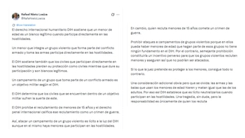 Este fue el mensaje de Rafael Nieto Loaiza sobre el reclutamiento de menores - crédito @RafaNietoLoaiza/X