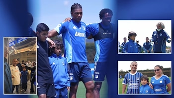 Andrés Ángel, el pequeño hincha de Millonarios que viajó con su familia desde Putumayo y que no pudo ver el partido vs. Once Caldas, compartió con el plantel albiazul: “Gracias”