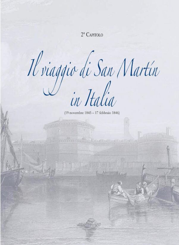 La portada interna del libro sobre San Martín en Italia