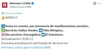 Avance en tiempo real de las diversas líneas de la red de transporte público capitalino.