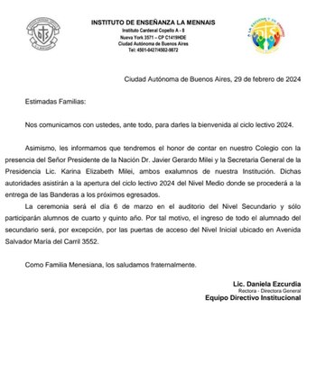 El comunicado de la escuela