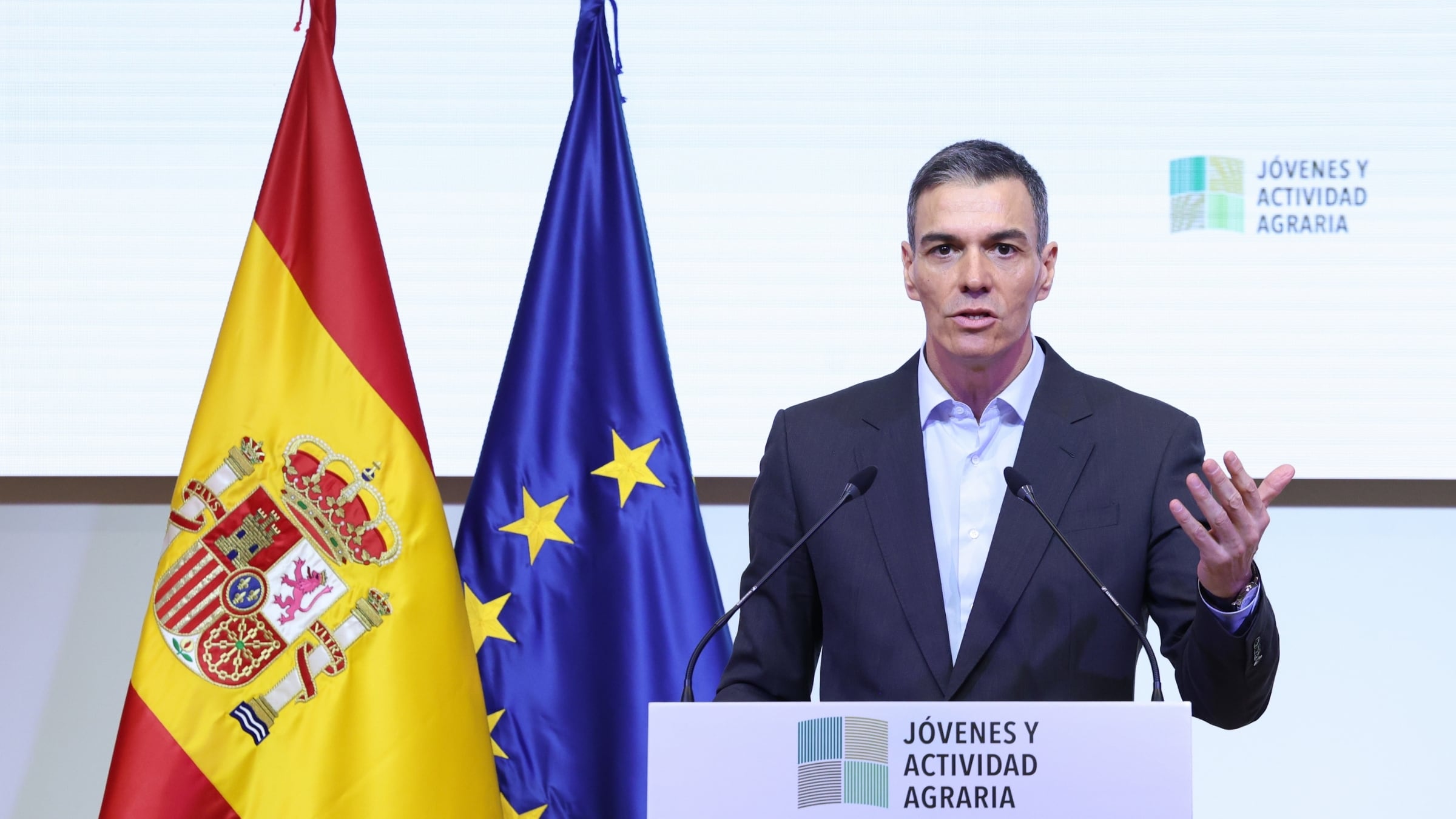 El presidente del Gobierno, Pedro Sánchez, durante el acto de presentación de las medidas para facilitar el acceso a la actividad agraria, en el iHub La Vega Innova, a 14 de enero de 2026, en San Fernando de Henares, Madrid (España). (Europa Press)