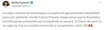 Tuit de Keiko Fujimori contra