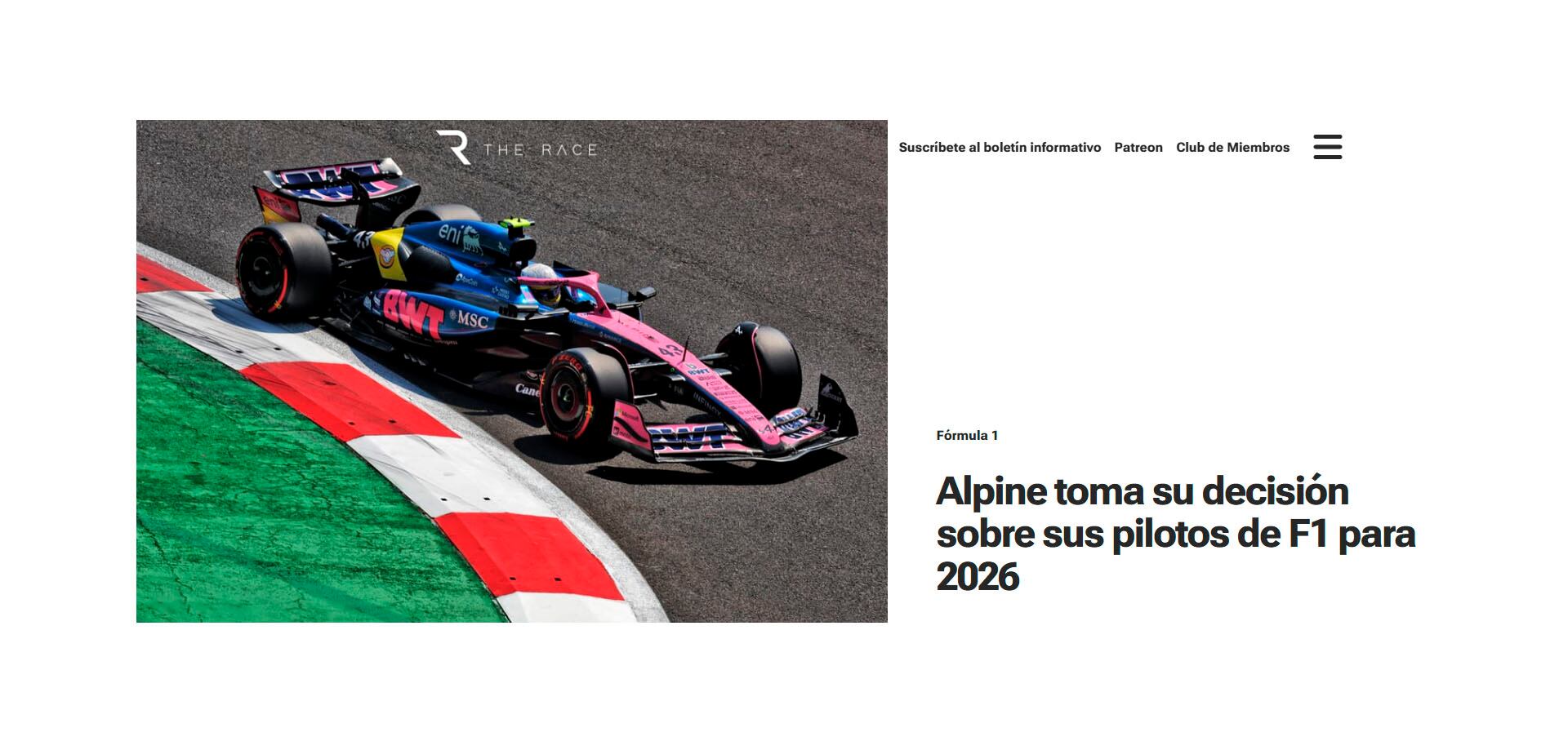 The Race destacó el trabajo de Colapinto para seguir corriendo con Alpine