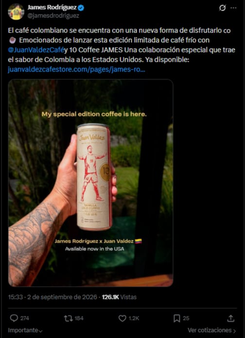 El capitán de la Tricolor promocionó uno de sus nuevos productos, y la gente se fue en contra de él-crédito @jamesdrodriguez/X