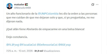 El caricaturista hizo la advertencia sobre su esquema de seguridad vía X la mañana del martes 13 de octubre de 2026 - crédito @Matador000/X