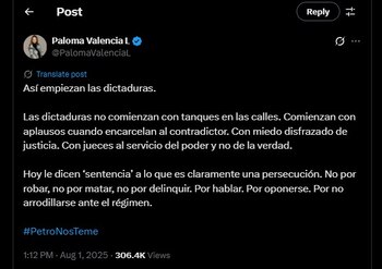 Paloma Valencia lanzó criticas al