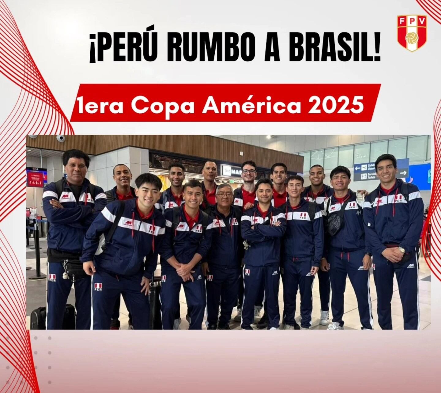 La delegación peruana viajó a Brasil para competir en la Copa América de Vóley Masculino 2025. Crédito: FPV