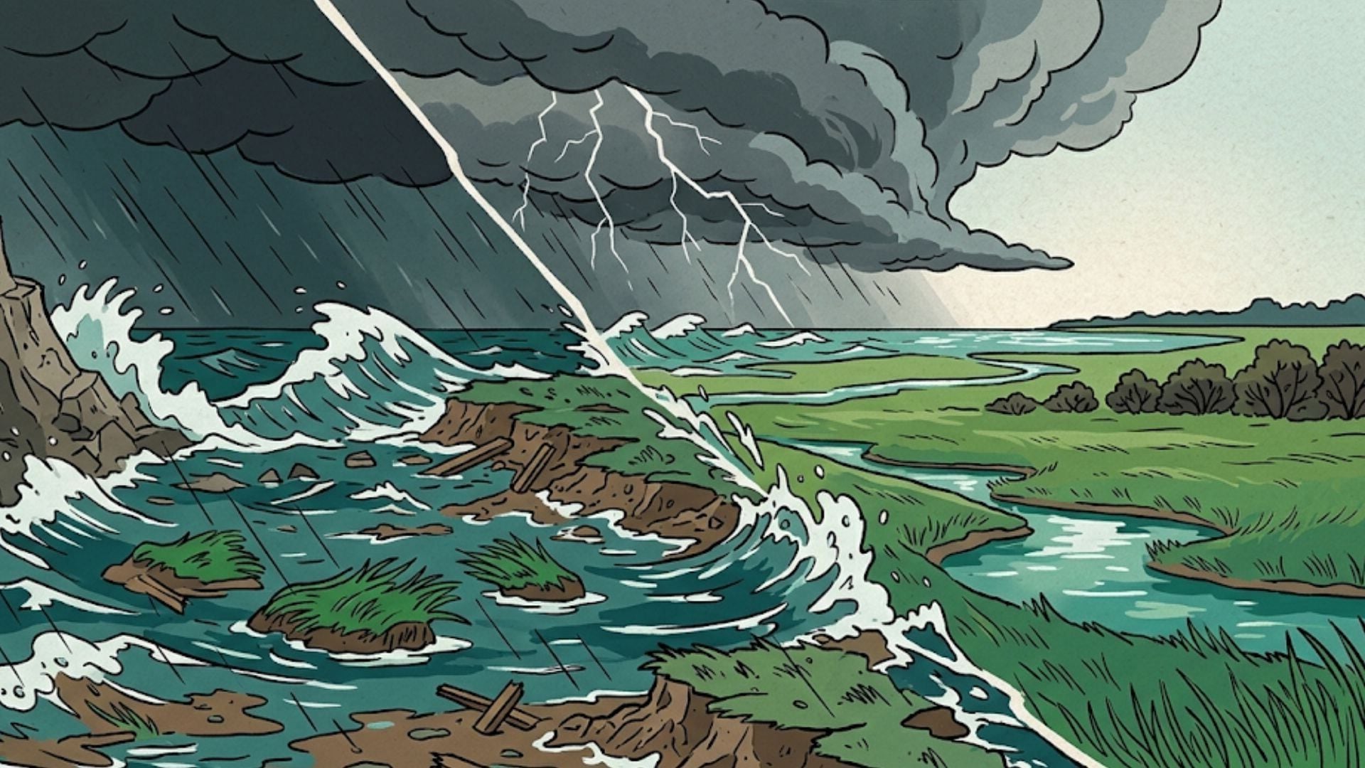 El aumento de tormentas extremas acelera la desaparición de humedales mareales en Estados Unidos, según datos científicos (Imagen Ilustrativa Infobae)