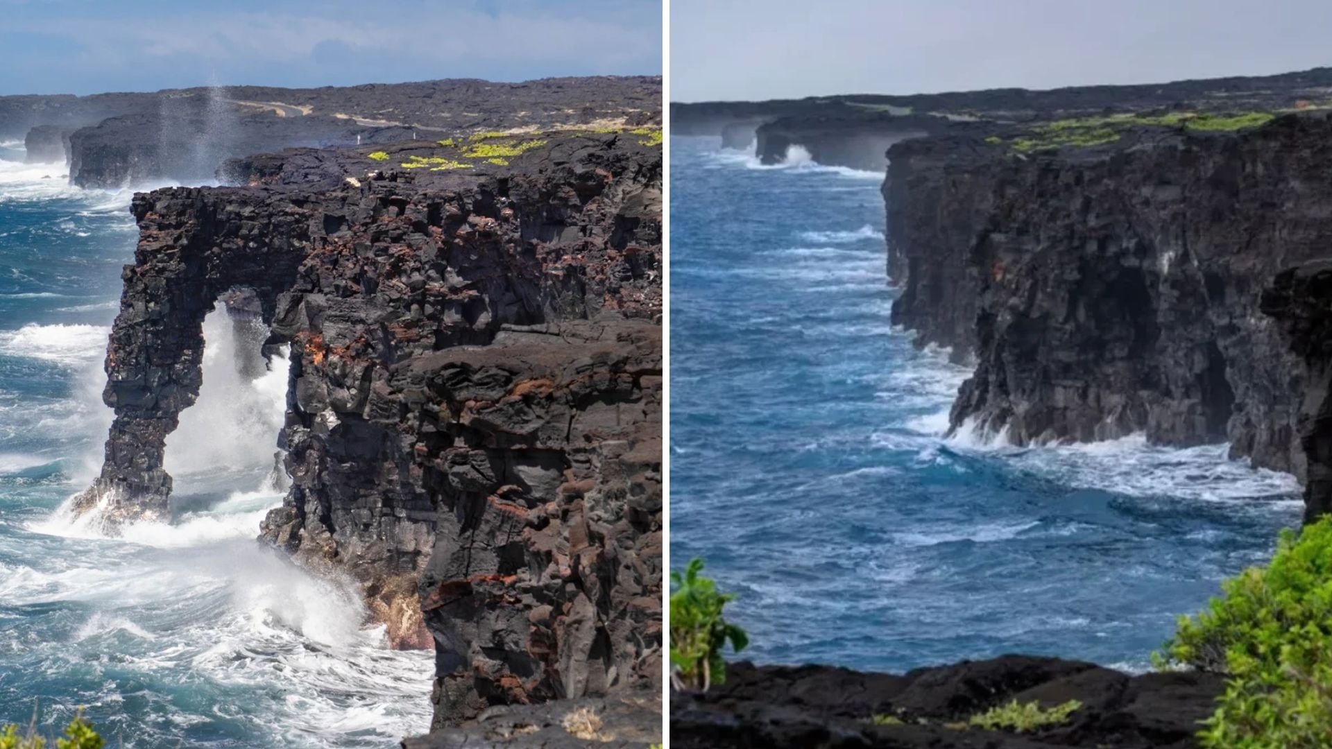 El arco marino Hōlei se derrumbó en el océano Pacífico tras permanecer unos 550 años frente a la costa sur de la Isla Grande de Hawái (Janice Wei/NPS)