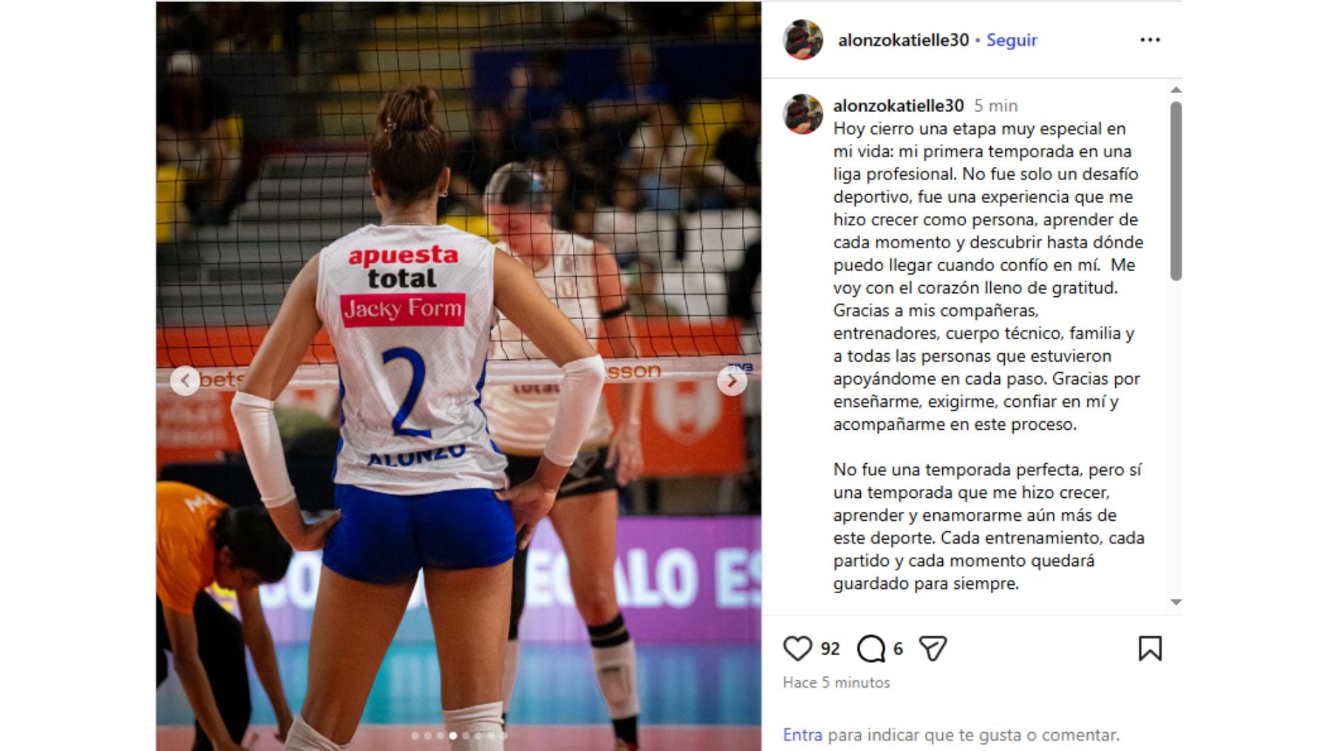 La despedida de Katielle Alonzo en redes sociales.
