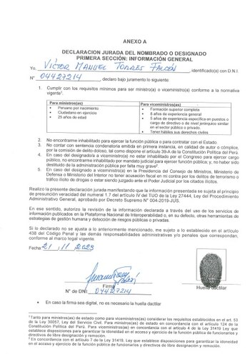 Ministro del Interior, Víctor Torres