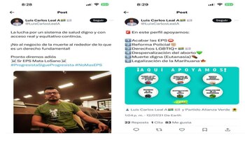 Estos son algunas publicaciones en las que Luis Carlos Leal se refirió a las EPS - crédito captura de pantalla de las pruebas adjuntas en la recusación presentada por usuarios de Sanitas