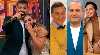 Collage de cuatro fotos: a la izquierda, Yaco Eskenazi abrazando a una mujer llorando; a la derecha, retratos de Adolfo Aguilar, Kurt Villavicencio y Cristian Rivero.