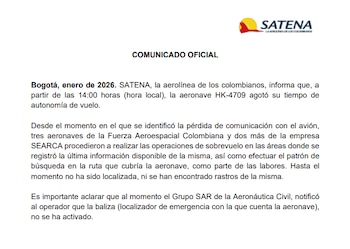 Satena emitió un nuevo comunicado