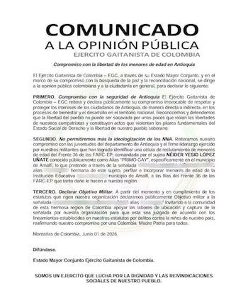 Comunicado Clan del Golfo - crédito Captura de Pantalla Facebook/Caracol Radio