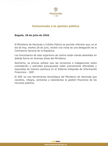 Este fue el comunicado del Ministerio de Hacienda tras la visita de la Contraloría - crédito Ministerio de Hacienda