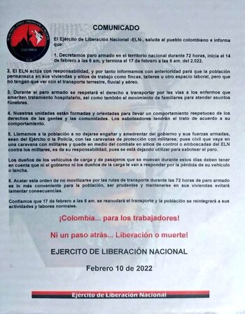 El supuesto panfleto del ELN