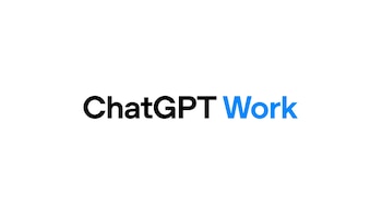Texto 'ChatGPT Work' con las palabras 'ChatGPT' en color negro y 'Work' en color azul sobre un fondo blanco