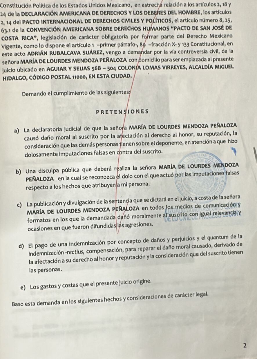 Demanda contra Lourdes Mendoza. (X/@luzelenachavez8)