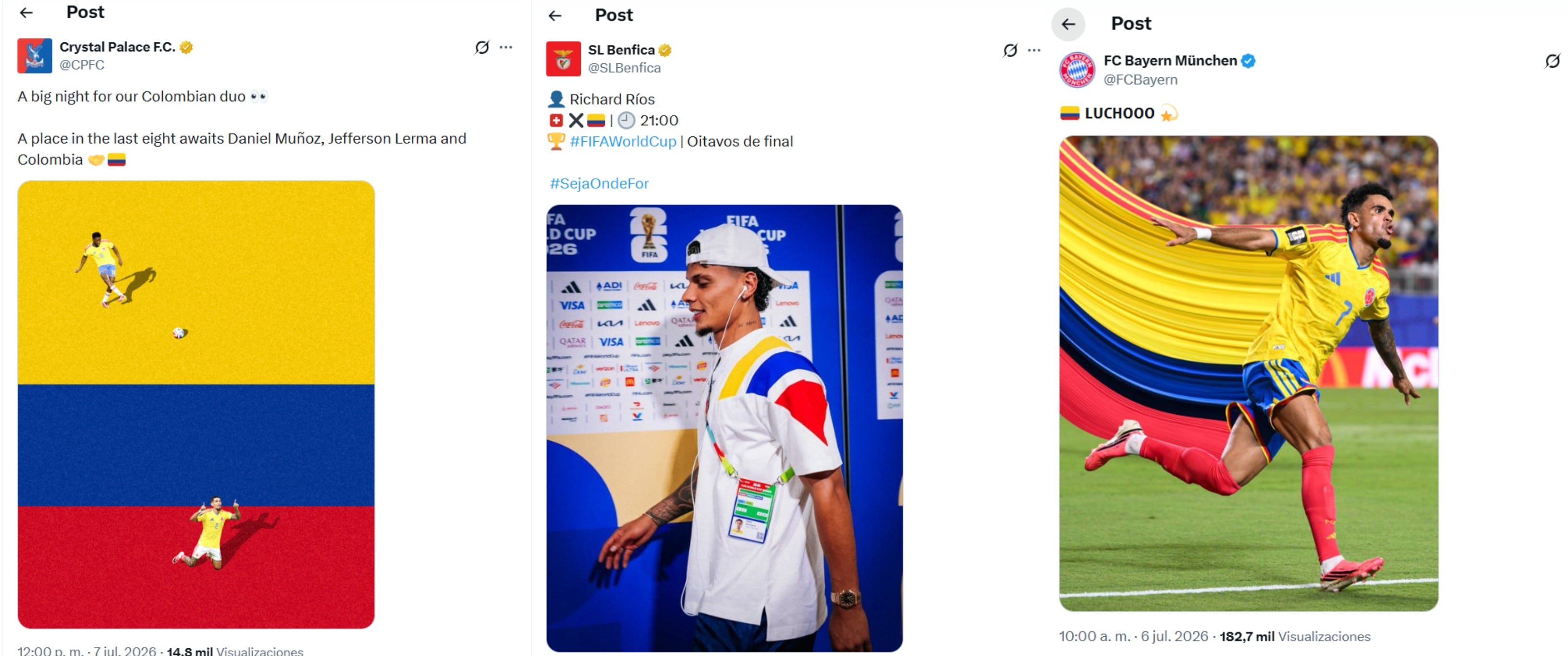 Clubes europeos destacaron a sus jugadores colombianos previo a los octavos de final de la Copa Mundial de la FIFA 2026 - crédito X