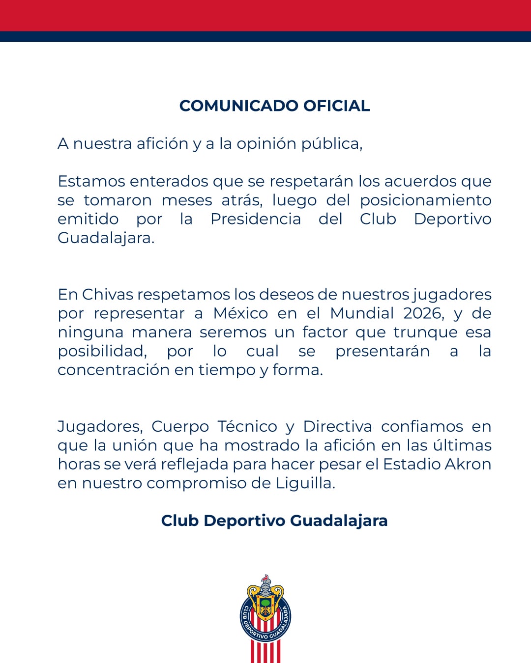 Chivas responde a la Selección Mexicana. (TW Chivas)