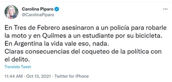 Captura del tuit de Carolina