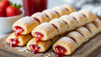 Receta de palitos de hojaldre rellenos de mermelada de frutilla, rápida y fácil