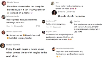 En redes sociales, usuarios bogotanos le dijeron al creador de contenido que "guardara el celular" - crédito capturas de pantalla ryanbrailsford/TikTok