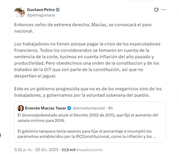 El presidente Gustavo Petro reaccionó