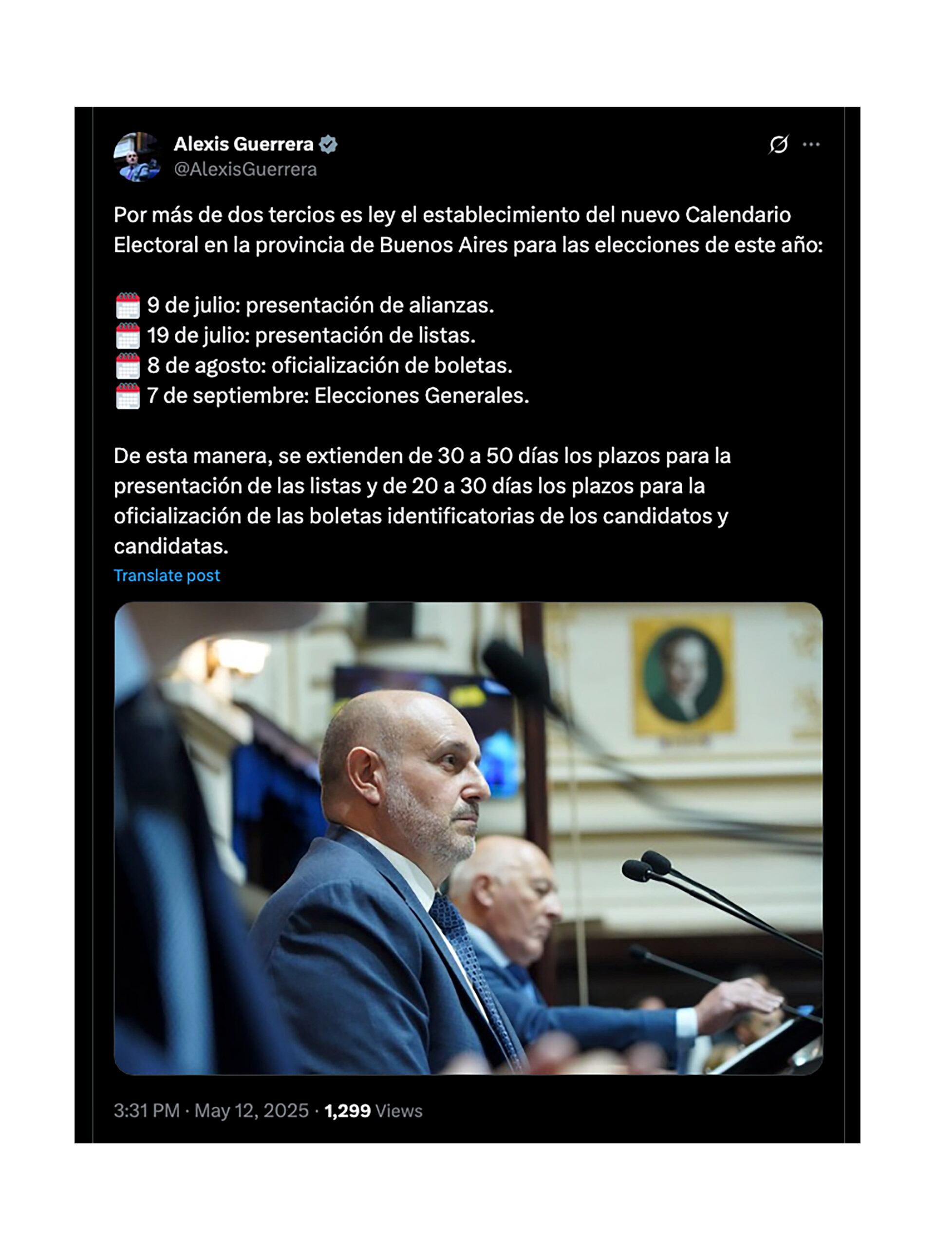 El presidente de la Cámara de diputados bonaerense, Alexis Guerrera
