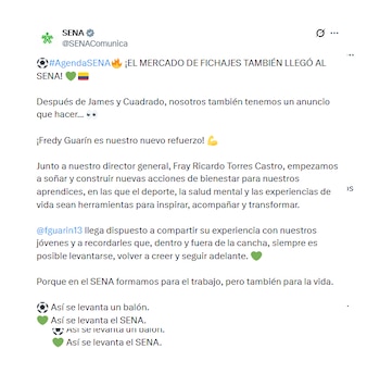 Sena anunció el 'fichaje' de Fredy Guarín