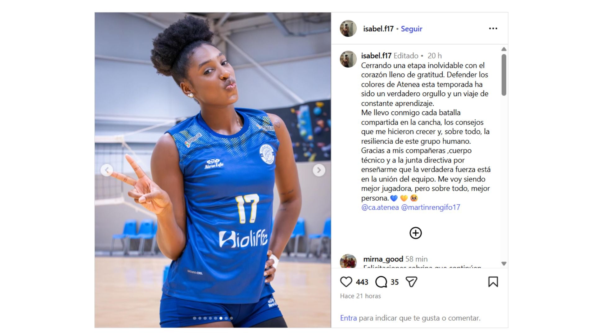 Isabel Fernández se despidió de Atlético Atenea tras Liga Peruana de Vóley 2025/2026.