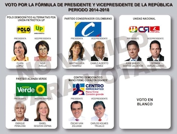 Así se vio el tarjetón presidencial de las elecciones de 2014 - crédito Registraduría Nacional