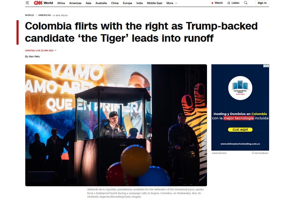 El portal CNN reportó de manera escueta la elección de Abelardo de la Espriella como el nuevo presidente de Colombia - crédito CNN