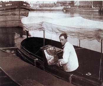 Benito Quinquela Martín pitando "Crepúsculo",